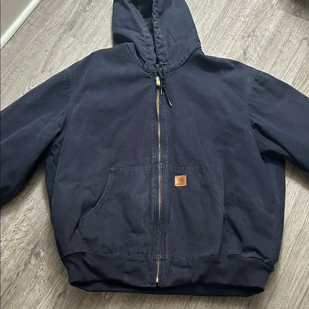 Men’s Carhartt Navy Hooded Jacket - Picture 2 of 12